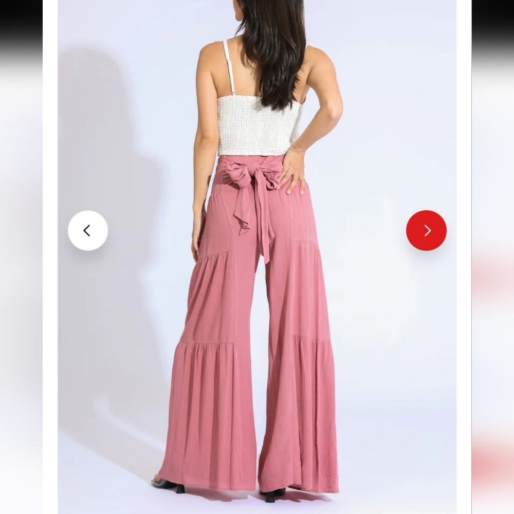 Rewash Tiered Wide Leg Dusty Pink Pants XL Hippie Bohemian Festival - Picture 5 of 11
